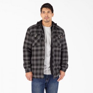 Dickies Apa Repellent Flannel Cu Glugă Shirt Jacket Negrii | DVEM1709