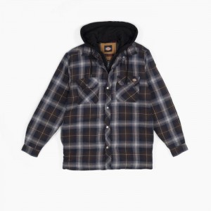 Dickies Apa Repellent Flannel Cu Glugă Shirt Jacket Bleumarin Ciocolata Maro | XENH2700