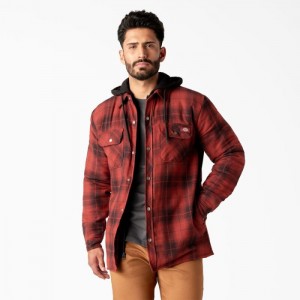 Dickies Apa Repellent Flannel Cu Glugă Shirt Jacket Rosii Inchis Negrii | BGKO0470
