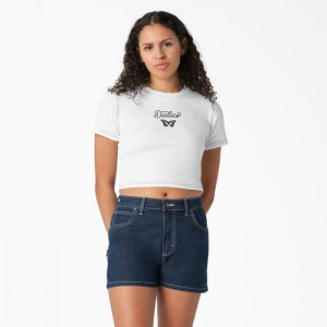 Dickies Butterfly Grafice Cropped Baby T-Shirt Albi | AZHX0737