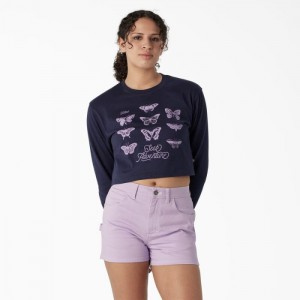 Dickies Butterfly Grafice Long Sleeve Cropped T-Shirt Bleumarin | ICZQ3285