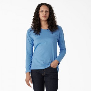 Dickies Cooling Long Sleeve Pocket T-Shirt Azur Albastri | ASUC0018