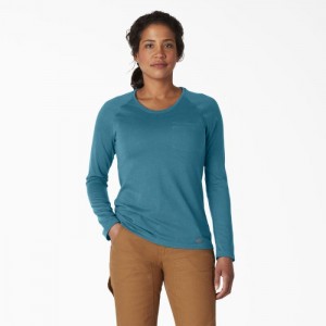 Dickies Cooling Long Sleeve Pocket T-Shirt Albastri Inchis | QLKW9420