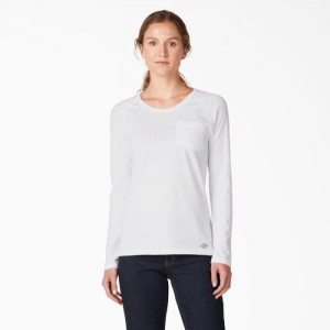 Dickies Cooling Long Sleeve Pocket T-Shirt Albi | ZNYP5205