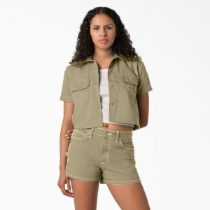 Dickies Cropped Lucru Shirt Kaki | VCBL1195