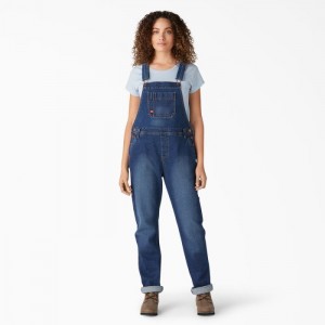 Dickies Denim Boyfriend Fit Bib Overalls Retro Stonewashed | UZGU5464