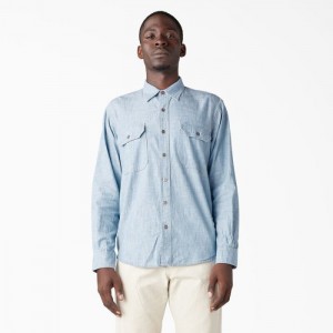 Dickies Dickies 1922 Long Sleeve Lucru Shirt Albastri | EREN4654