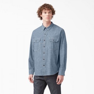 Dickies Dickies 1922 Long Sleeve Lucru Shirt Albastri | FPOR6899
