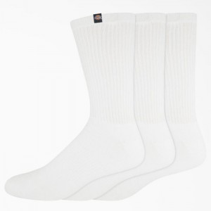 Dickies Dickies Label Crew Socks, Size 6-12, 3-Pack Albi | OYUN6802