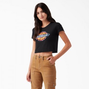 Dickies Distressed Logo Cropped T-Shirt Negrii | TCQC6798