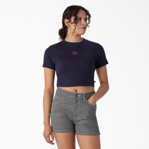 Dickies Embroidered Cropped Baby T-Shirt Bleumarin | KVJJ6321