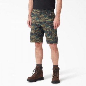 Dickies FLEX Cooling Regular Fit Cargo Shorts, 11" Verzi Camuflaj | YYJT3609