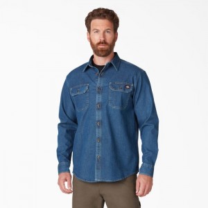 Dickies FLEX Denim Long Sleeve Shirt Albastri Albastru Deschis | JNXU1578
