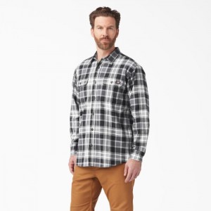 Dickies FLEX Long Sleeve Flannel Shirt Gri Negrii | CTUR8775