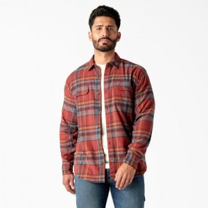Dickies FLEX Long Sleeve Flannel Shirt Rosii Inchis Colorati | PNBM9960