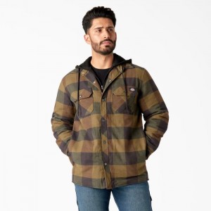 Dickies Flannel Cu Glugă Shirt Jacket Bleumarin Maro | JPUI9427