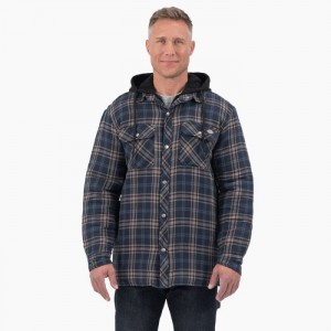 Dickies Flannel Cu Glugă Shirt Jacket Bleumarin Maro Deschis | JBLM5708