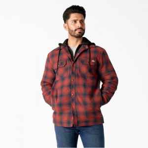Dickies Flannel Cu Glugă Shirt Jacket Bleumarin Rosii Inchis | BCJF6991