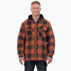 Dickies Flannel Cu Glugă Shirt Jacket Gingerbread Buffalo Plaid | RIZP6958