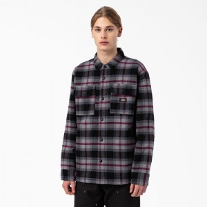 Dickies Flannel Matlasat Captusite Shirt Jacket Negrii Visinii Gri | BYJB1193