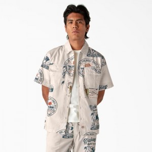 Dickies Greensburg Printed Twill Scurte Sleeve Shirt Albastru Deschis | JBSE4539