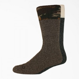 Dickies Heavyweight Charcoal Fiber Crew Socks, Size 6-12, 2-Pack Maro Negrii Masline Verzi Camuflaj | CVQW7075