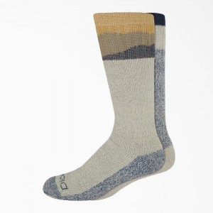 Dickies Heavyweight Charcoal Fiber Crew Socks, Size 6-12, 2-Pack Kaki Deschis | XUHH5551