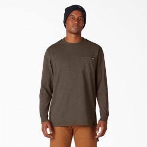 Dickies Heavyweight Heathered Long Sleeve Pocket T-Shirt Ciocolata | TJXV4629