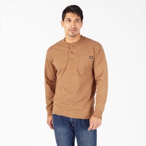 Dickies Heavyweight Heathered Long Sleeve Henley T-Shirt Maro | EZPT2715