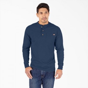 Dickies Heavyweight Heathered Long Sleeve Henley T-Shirt Bleumarin | VLRY9102