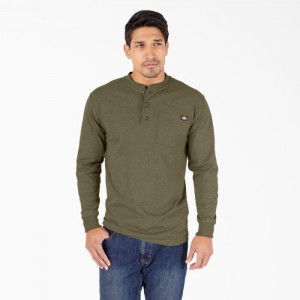 Dickies Heavyweight Heathered Long Sleeve Henley T-Shirt Verzi | PBBU4889