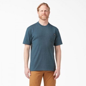 Dickies Heavyweight Heathered Scurte Sleeve Pocket T-Shirt Albastri | YTTV5184