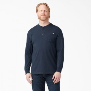 Dickies Heavyweight Long Sleeve Henley T-Shirt Bleumarin | ZTPU6745