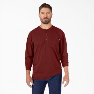 Dickies Heavyweight Long Sleeve Henley T-Shirt Maro | AYSV6288