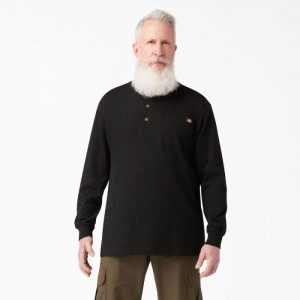 Dickies Heavyweight Long Sleeve Henley T-Shirt Negrii | BFEW2076