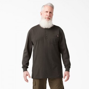 Dickies Heavyweight Long Sleeve Henley T-Shirt Ciocolata Maro | TLIQ2261