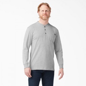 Dickies Heavyweight Long Sleeve Henley T-Shirt Gri | HAHZ3837