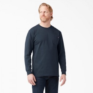 Dickies Heavyweight Long Sleeve Pocket T-Shirt Bleumarin | EMKD9866