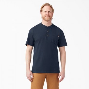 Dickies Heavyweight Scurte Sleeve Henley T-Shirt Bleumarin | SBMS5377