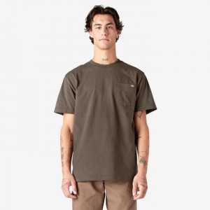 Dickies Heavyweight Scurte Sleeve Pocket T-Shirt Ciocolata Maro | WYYL9917