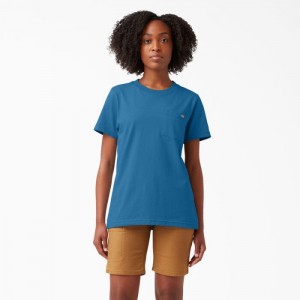 Dickies Heavyweight Scurte Sleeve Pocket T-Shirt Albastri | UZUT2563
