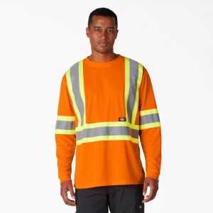 Dickies Hi Vis Protecție Long Sleeve T-Shirt Portocalii | RYXK0351