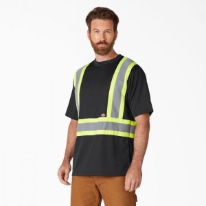Dickies Hi Vis Protecție Scurte Sleeve T-Shirt Negrii | ELXH8918