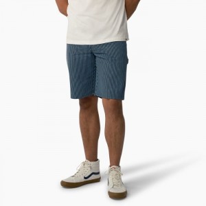 Dickies Hickory Stripe Carpenter Shorts, 11" Azur Negrii | QWFP4602