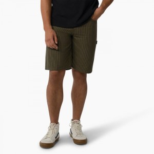 Dickies Hickory Stripe Carpenter Shorts, 11" Verzi | CFML4948