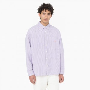 Dickies Hickory Stripe Long Sleeve Lucru Shirt Violet | DVMY9501