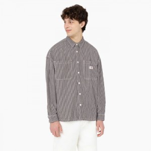 Dickies Hickory Stripe Long Sleeve Lucru Shirt Maro | QLKK5631