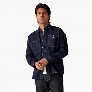 Dickies Houston Denim Shirt Indigo Albastri | DTAO8872