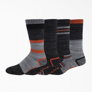 Dickies In Dungi Crew Socks, Size 6-12, 4-Pack Gri Inchis Negrii Portocalii | SRVI1776