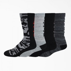 Dickies Logo Camo Crew Socks, Size 6-12, 4-Pack Negrii Gri | QAWN9329